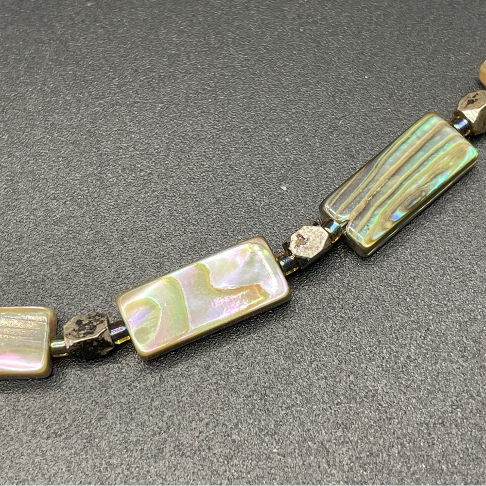 Vintage Artisan 18” Abalone & Bone Shell Necklace w/ Botanical Silver Clasp 🐚 - Picture 13 of 14